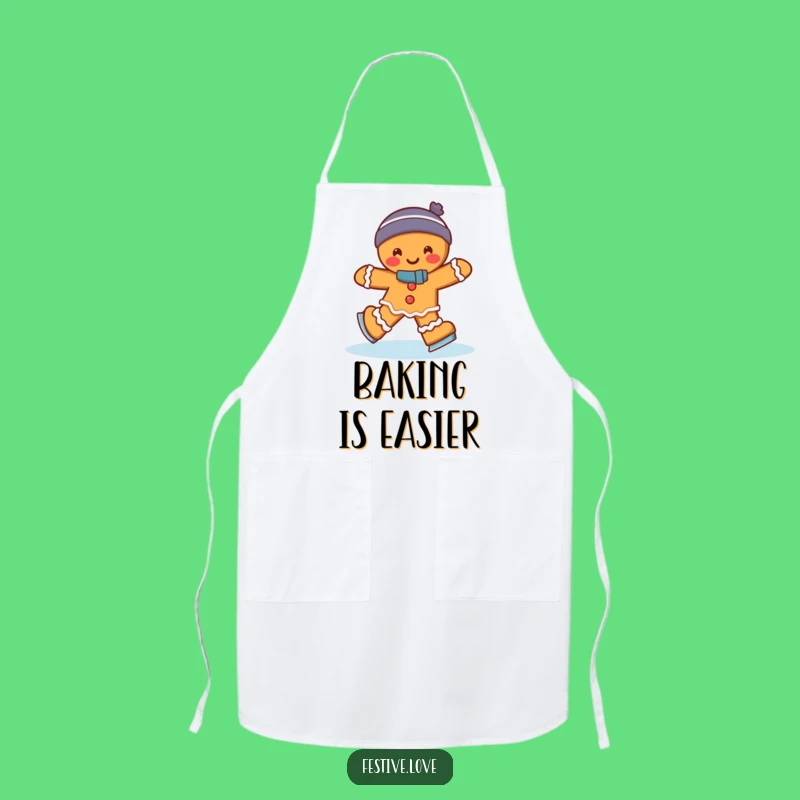Funny Gingerbread Man Ice Skating Apron: Wobbly Kitchen Fun Gift for Bakers!