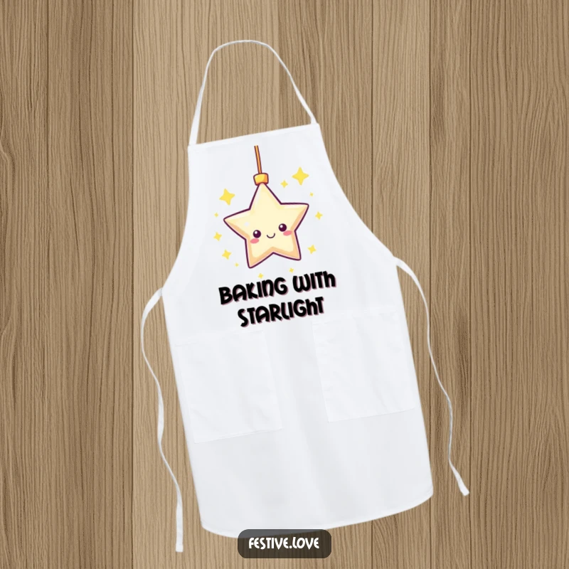 Funny Apron: A kawaii star ornament twinkles and spins with joy in the kitchen, a humorous and practical accessory.