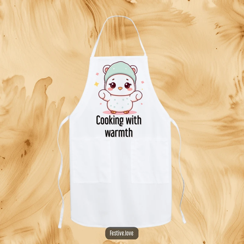 Funny Apron: A mitten character giving a warm wave, ready for cozy kitchen activities.