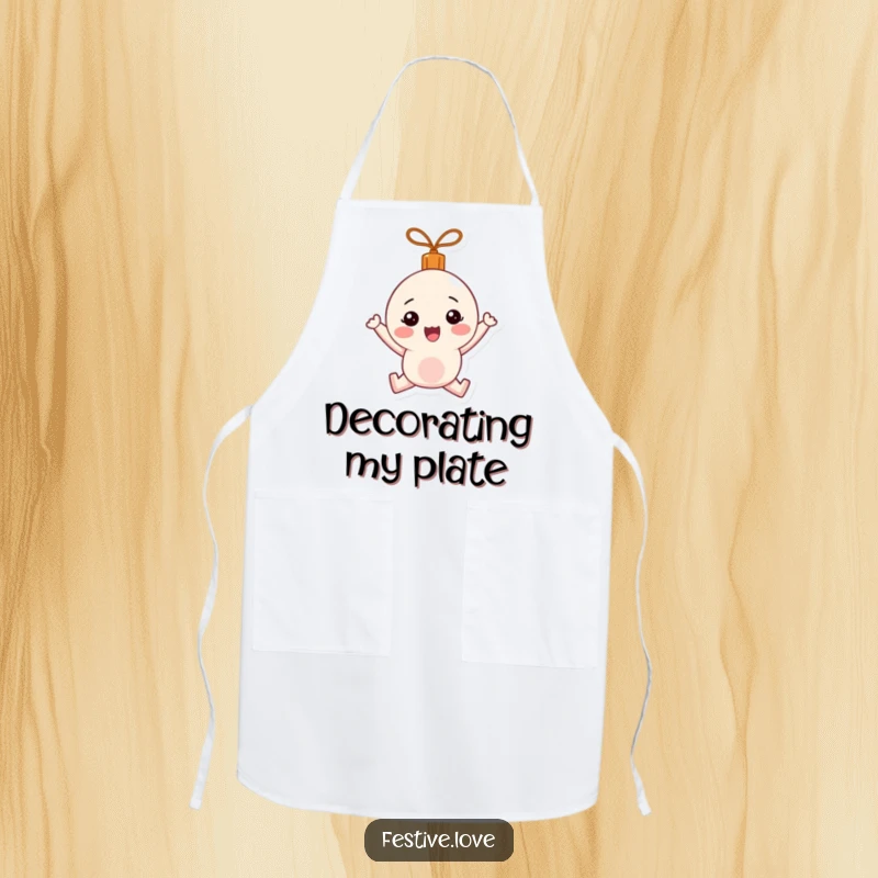 Funny Apron: A Christmas ornament character happily bouncing with festive spirit and holiday energy.