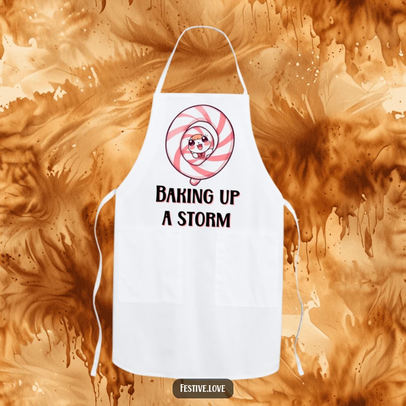 Funny Apron: A candy cane character in a delightful spiral, ready for festive kitchen adventures.