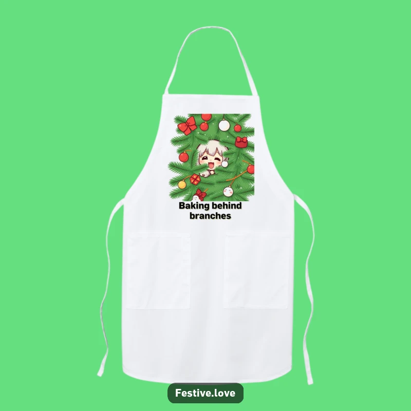 Funny Christmas Tree Peek Apron: Cook Up Holiday Fun