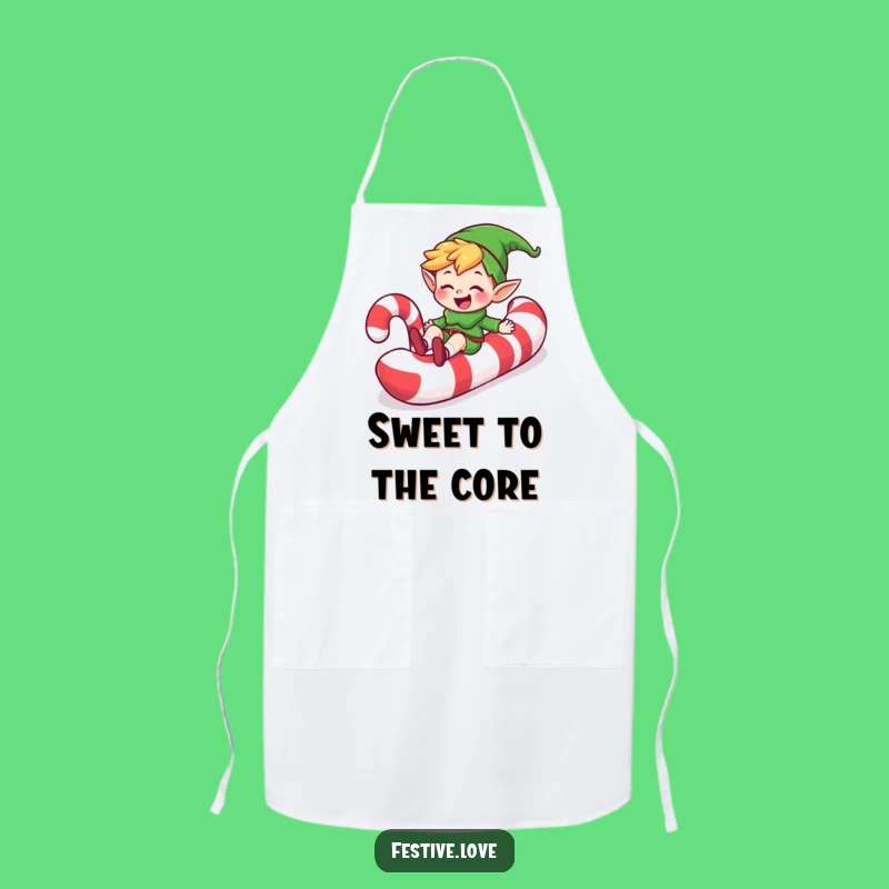 Funny Elf Candy Cane Slide Apron: Sweet Kitchen Fun Gift for Bakers!