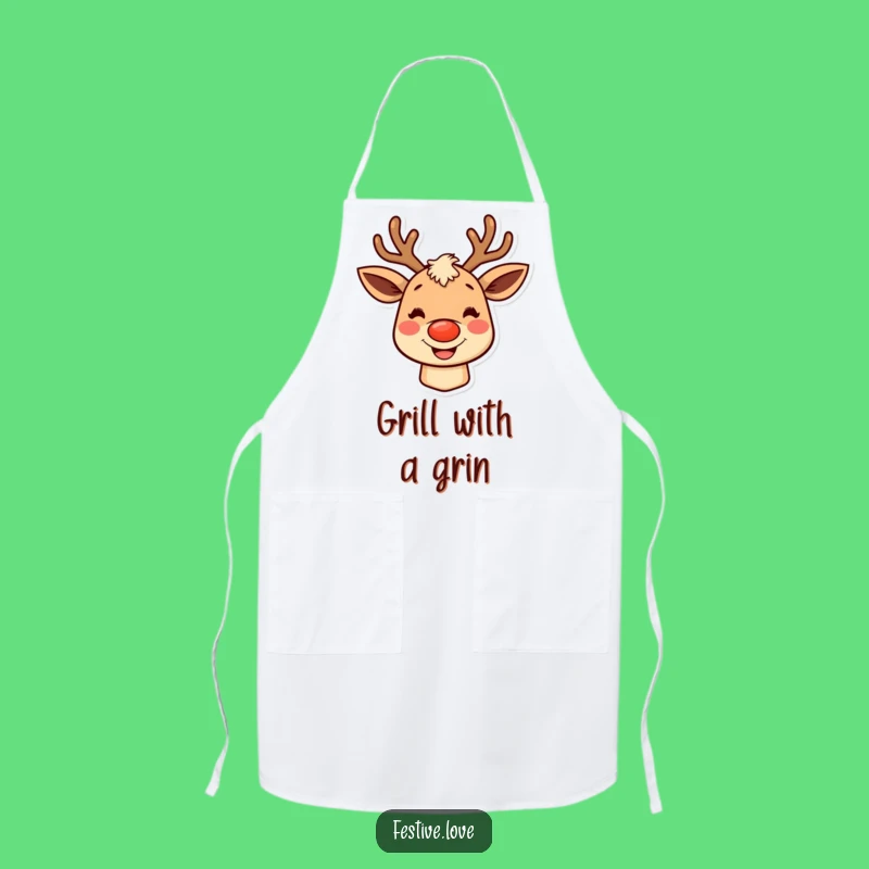 Funny Grinning Reindeer Apron - Festive Fun for Holiday Cooks