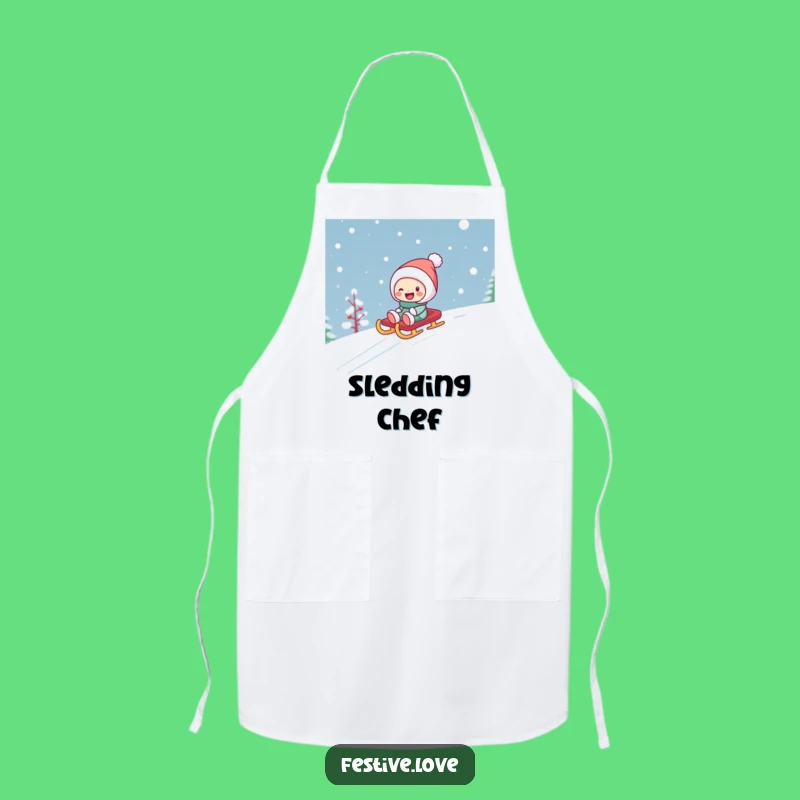 Funny Kitchen Sledding Character Apron - Winter Cooking Fun Gift
