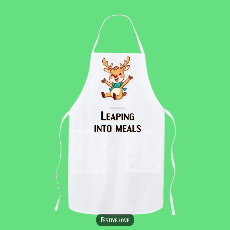 Funny Reindeer Leap Apron: Cook with Joyful Holiday Spirit and Cheerful Character