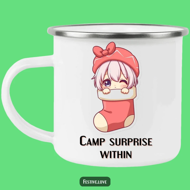 Funny Stocking Peeker Camping Mug: Outdoor Christmas Surprise Fun