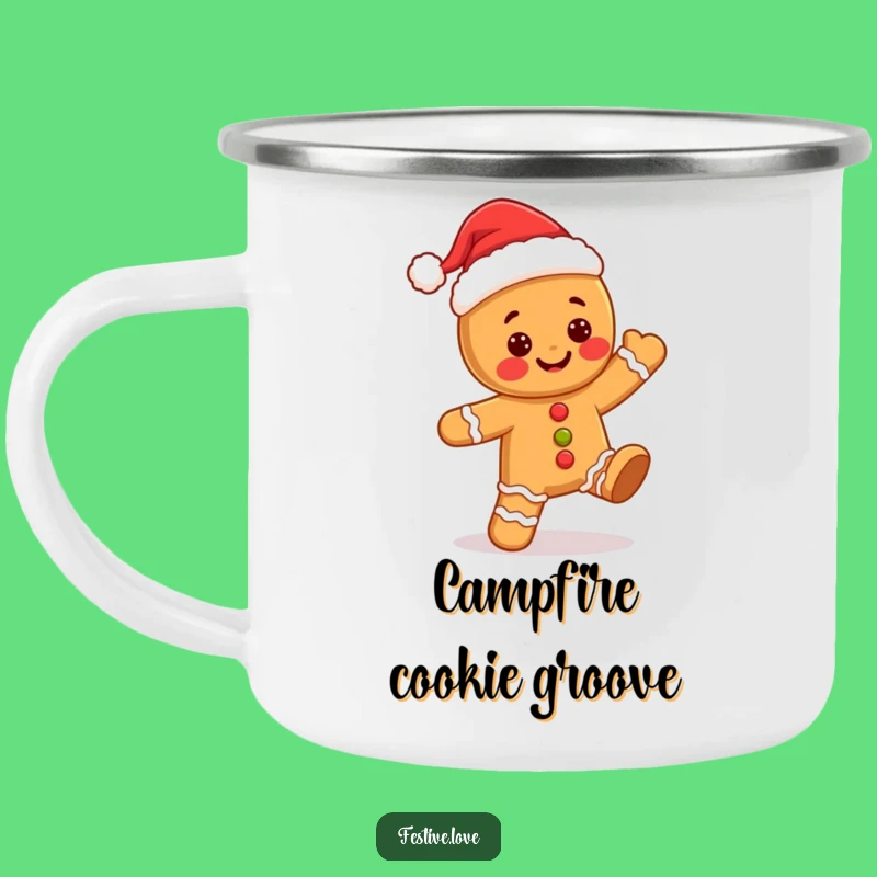 Funny Kawaii Gingerbread Man Enamel Camping Mug - Festive Camp Cheer