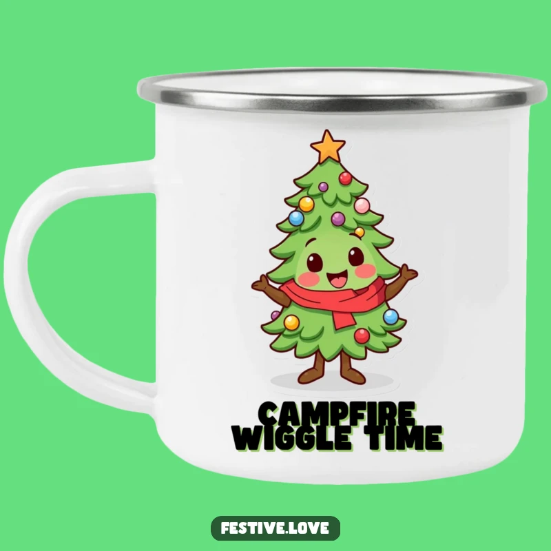 Funny Kawaii Tree Camping Mug - Festive Wiggle Campfire Gift