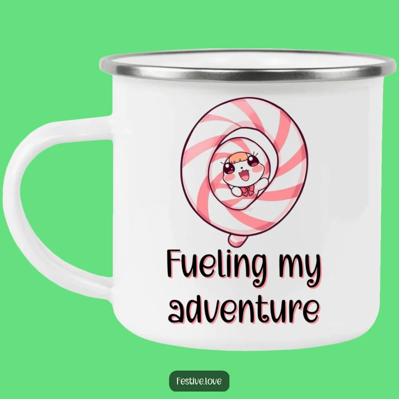 Funny Candy Cane Camping Mug: Spiraling Delight for Outdoor Holiday Adventures