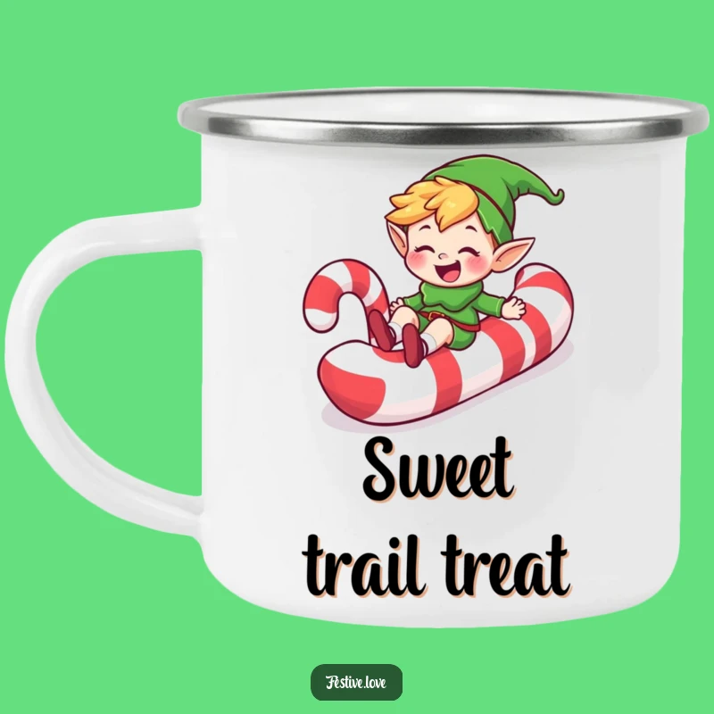 Funny Elf Candy Cane Slide Camping Mug: Sweet Adventure Gift for Outdoor Fun!