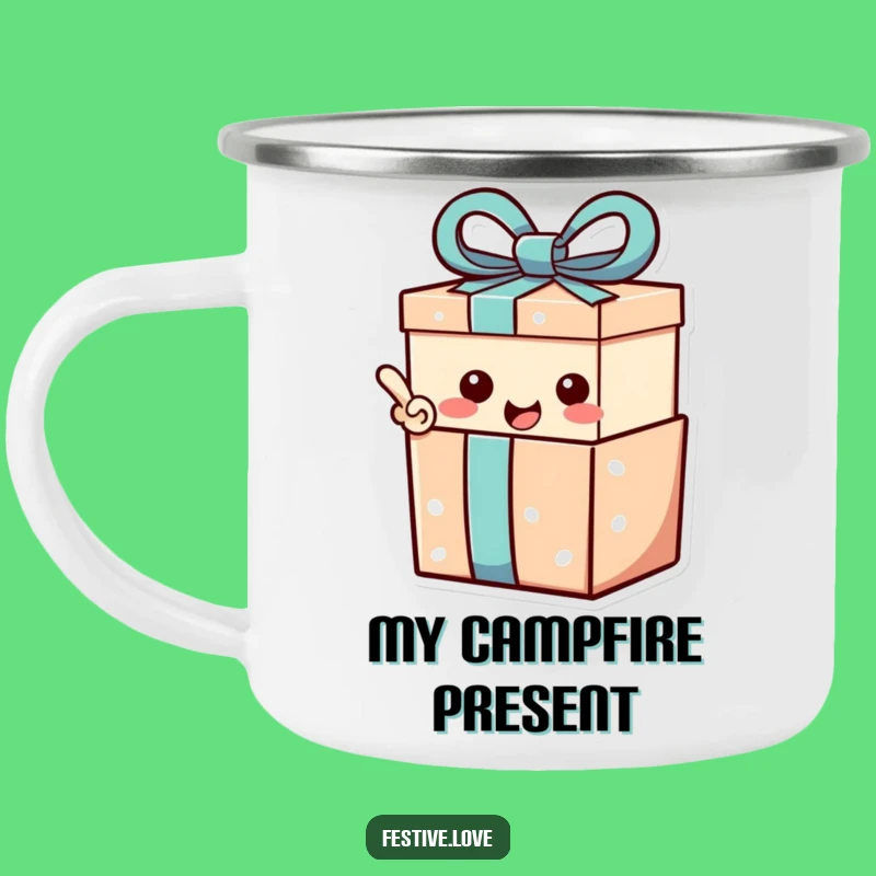Funny Gift Box Camping Mug: Happy Exclamation for Surprise Outdoor Adventures