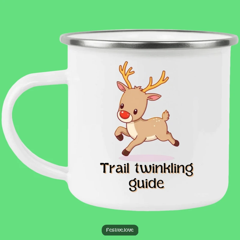 Funny Kawaii Reindeer Enamel Camping Mug - Festive Adventure Cheer