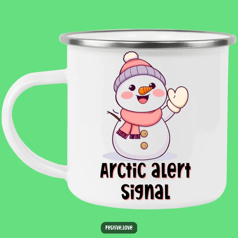 Funny Kawaii Snowman Enamel Camping Mug - Winter Adventure Wave