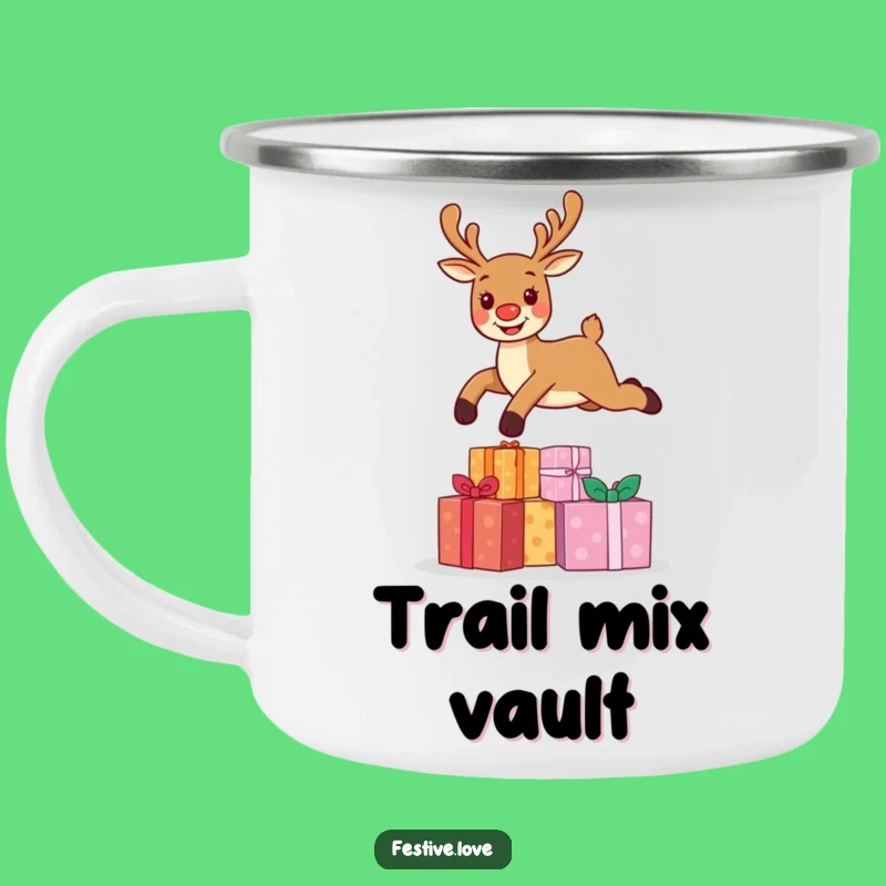 Funny Reindeer Leap Camping Mug - Durable Christmas Character Cup for Adventures