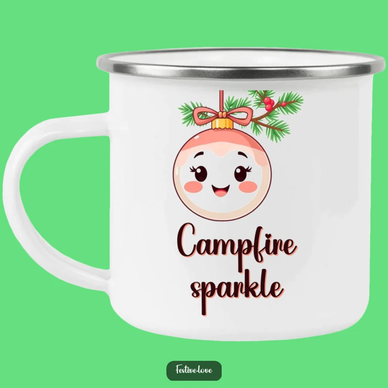 Funny Smiling Ornament Camping Mug - Cheerful Holiday Outdoor Gift
