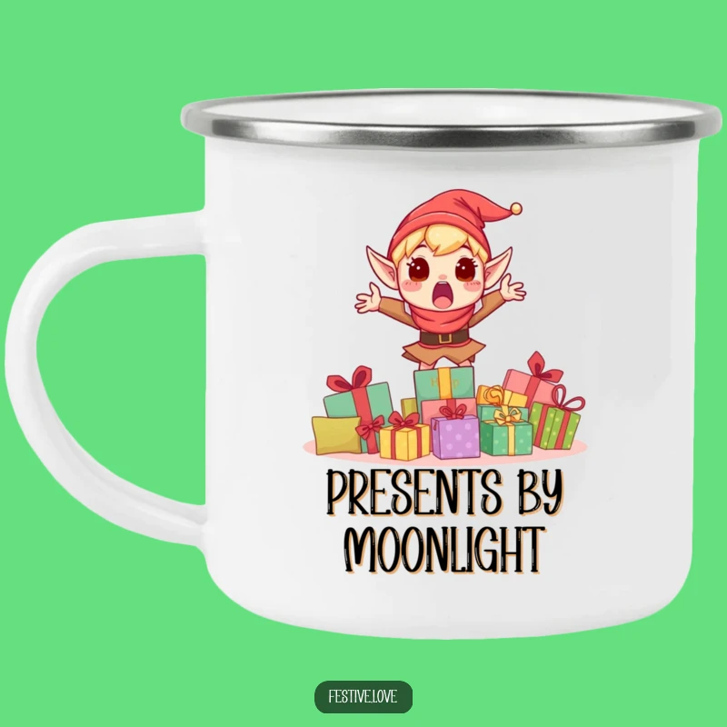 Funny Surprised Elf Camping Mug - Hilarious Outdoor Elf Present Mug