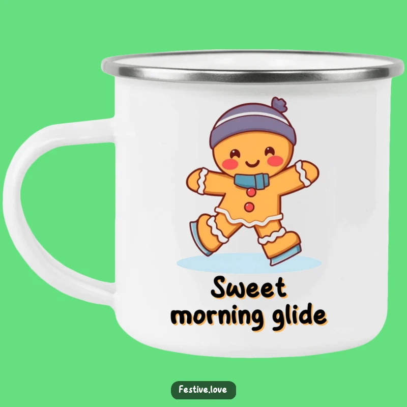 Funny Gingerbread Man Ice Skating Camping Mug: Trailside Wobble Humor Gift for Adventurers!