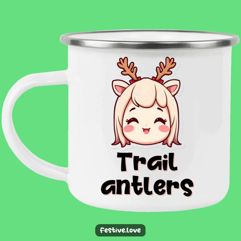 Funny Reindeer Antler Camping Mug - Excited Outdoor Holiday Gift
