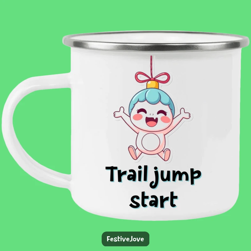 Funny Kawaii Ornament Camping Mug - Bouncing Campfire Excitement Gift