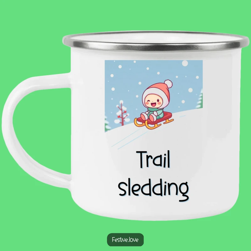 Funny Sledding Character Camping Mug - Winter Adventure Drinkware Gift
