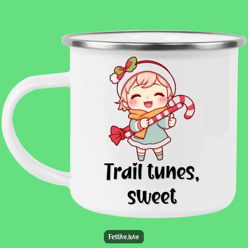 Funny Caroling Campfire Mug: Festive Candy Cane Outdoor Cheer