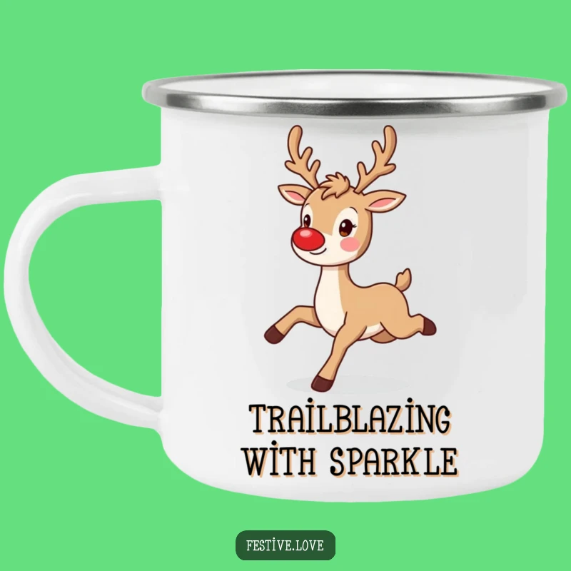 Funny Reindeer Enamel Mug - Playful Character, Perfect Outdoor Cheer