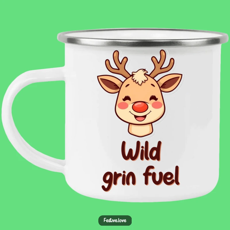 Funny Grinning Reindeer Camping Mug - Durable Holiday Cheer for Outdoor Adventures