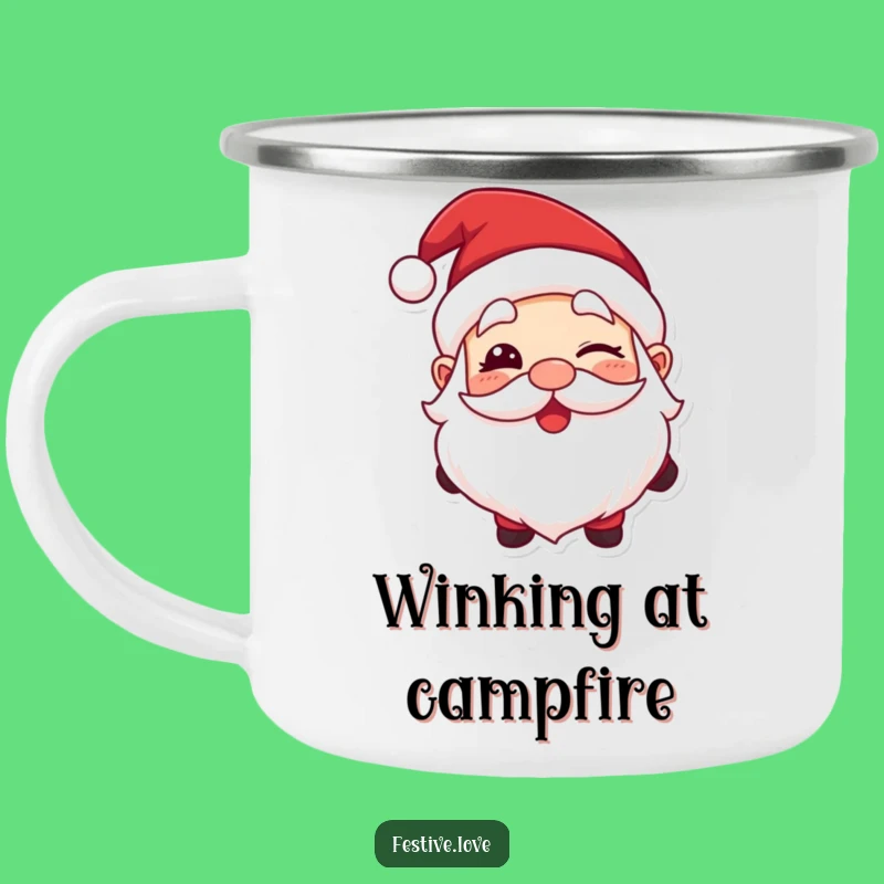 Funny Santa Wink Camping Mug: Adventure with Jolly Character and Holiday Spirit