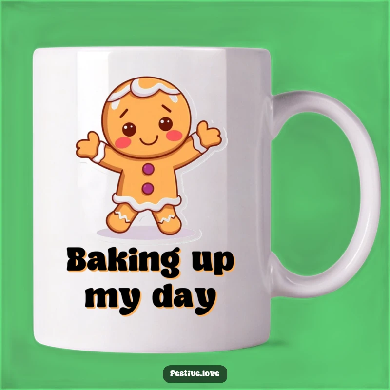 Funny Gingerbread Man Mug - Dancing Character, Perfect Sweet Gift