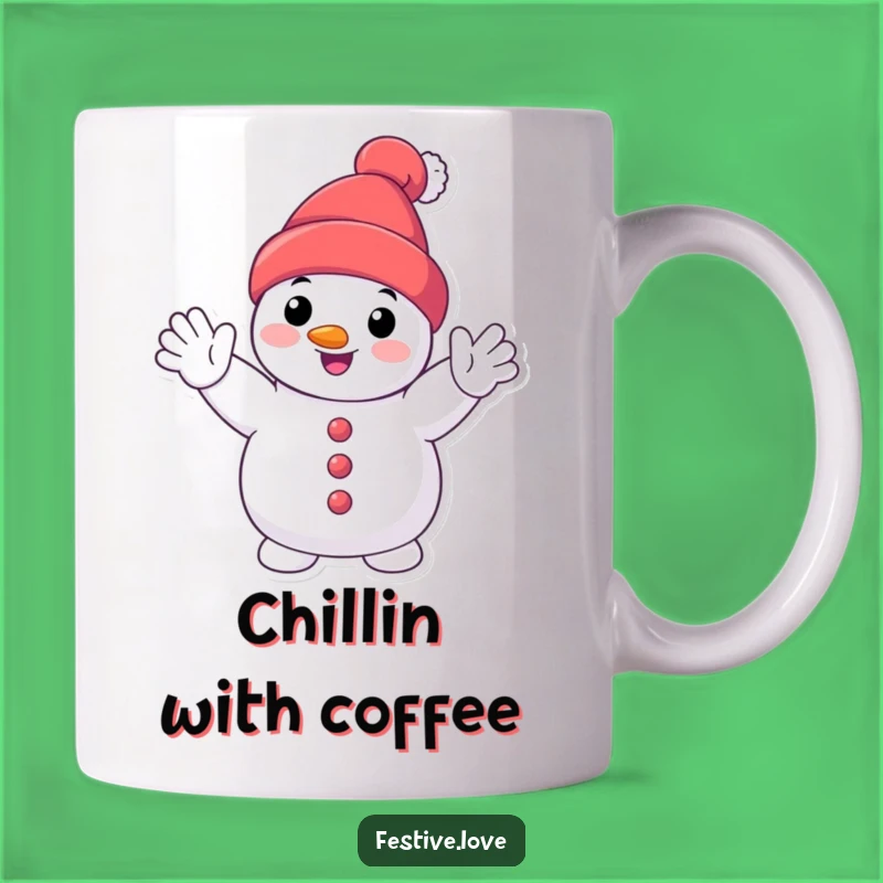Funny Smiling Snowman Mug: Winter Friend's Enthusiastic Wave Gift