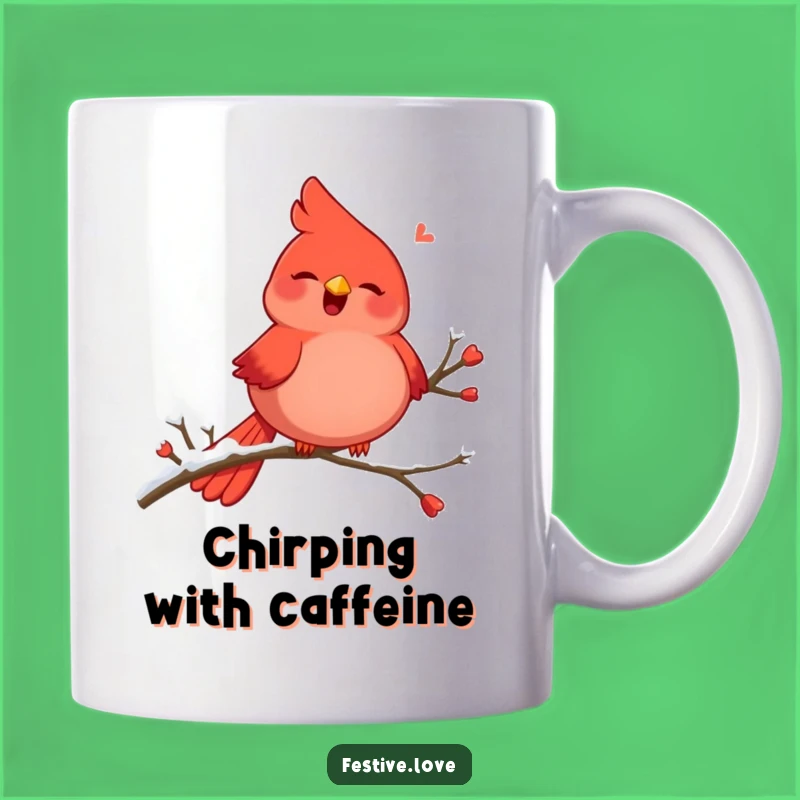 Funny Red Cardinal Mug - Joyful Singing Bird Gift - Winter Cheer