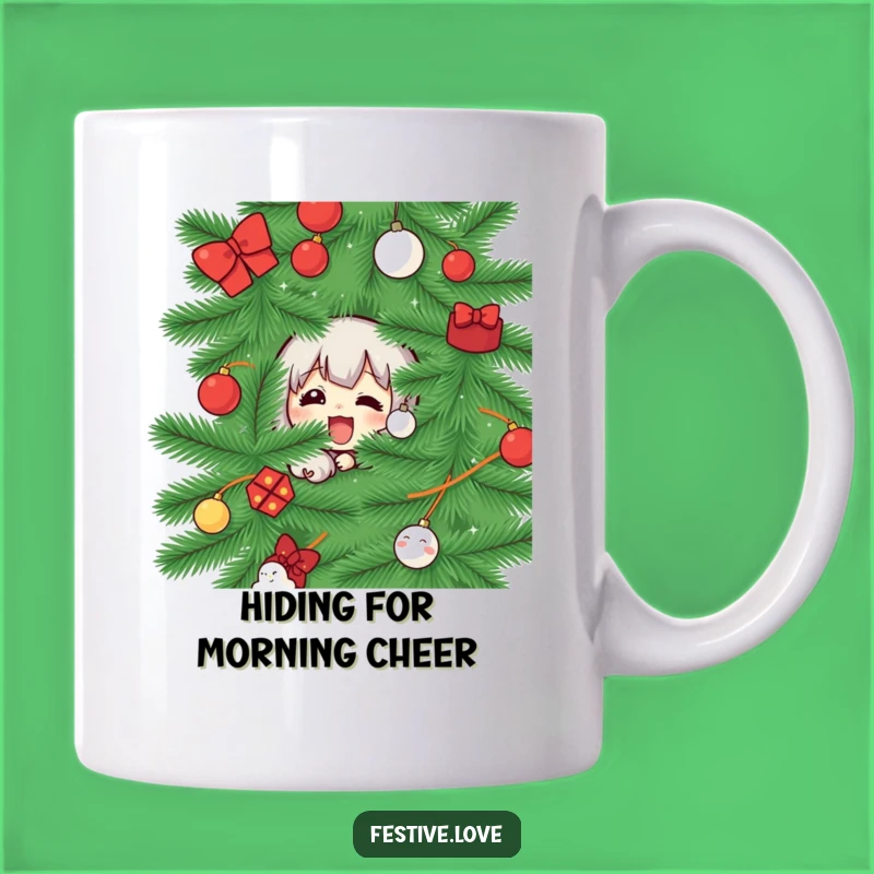 Funny Christmas Tree Peek Mug: Humorous Gift for Sneaky Santas