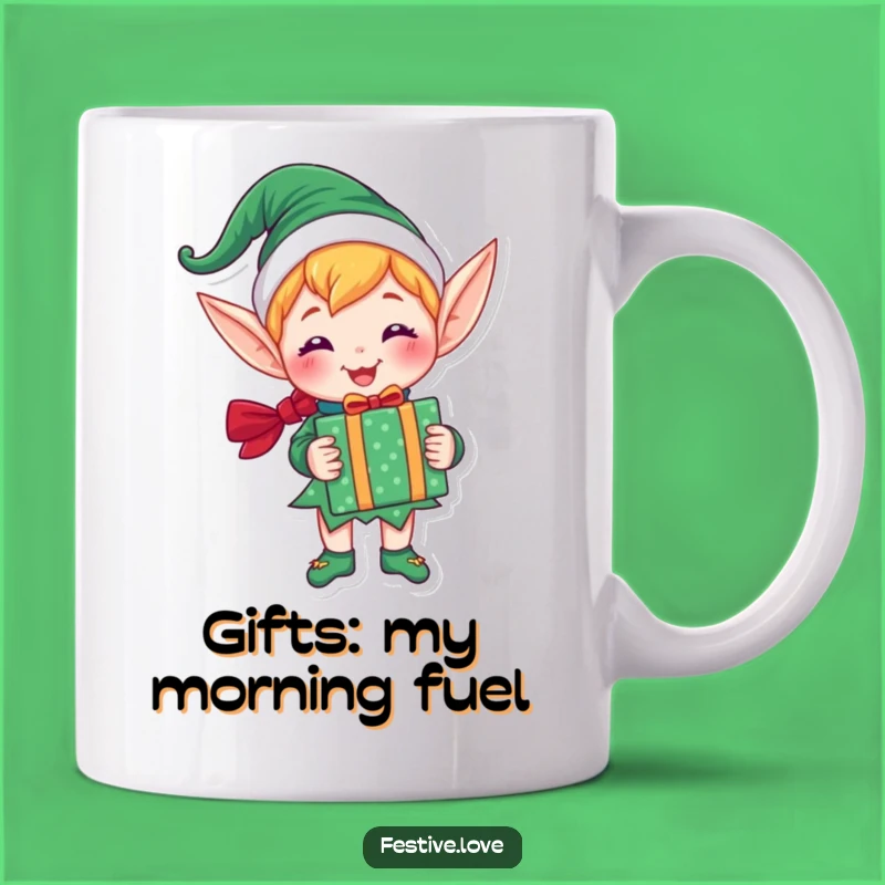 Funny Elf Mug: Joyful Character with Gift, Perfect Xmas Funny Gift for Holiday Cheer
