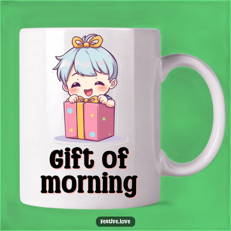 Funny Gift Unwrapper Mug: Excitable Character Present Prize Gift