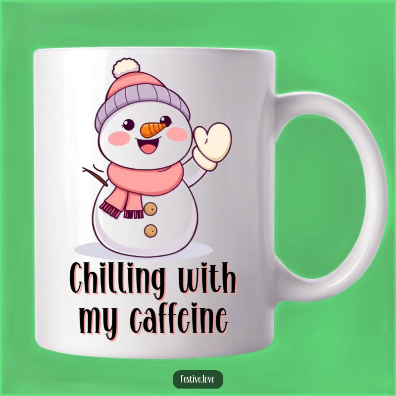 Funny Kawaii Snowman Mug - Waving Hello Winter Fun Gift