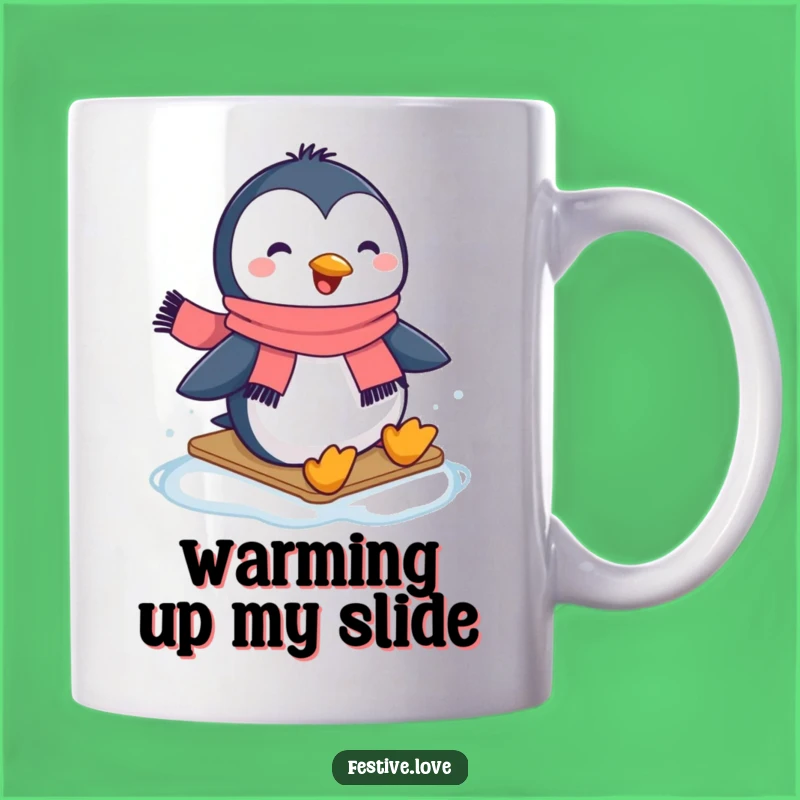 Funny Penguin Scarf Mug - Happy Slider Character Gift - Winter Fun