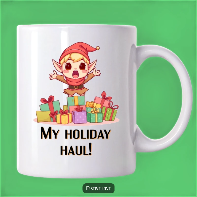 Funny Surprised Elf Jumping Gift Mug - Hilarious Holiday Cheer Surprise Present Mug