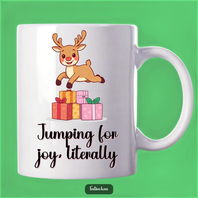 Funny Reindeer Leap Mug - Hilarious Christmas Character Gift for Joyful Mornings