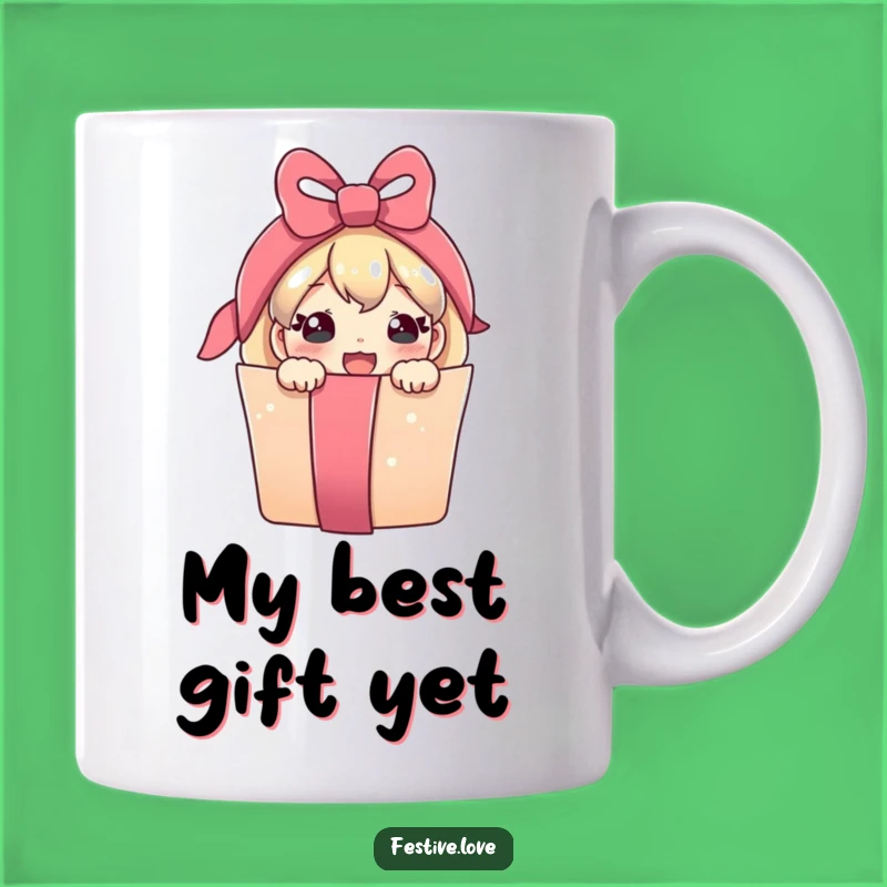 Funny Gift Mug: Joyful Present Character Peeking, Perfect for Holiday Cheer