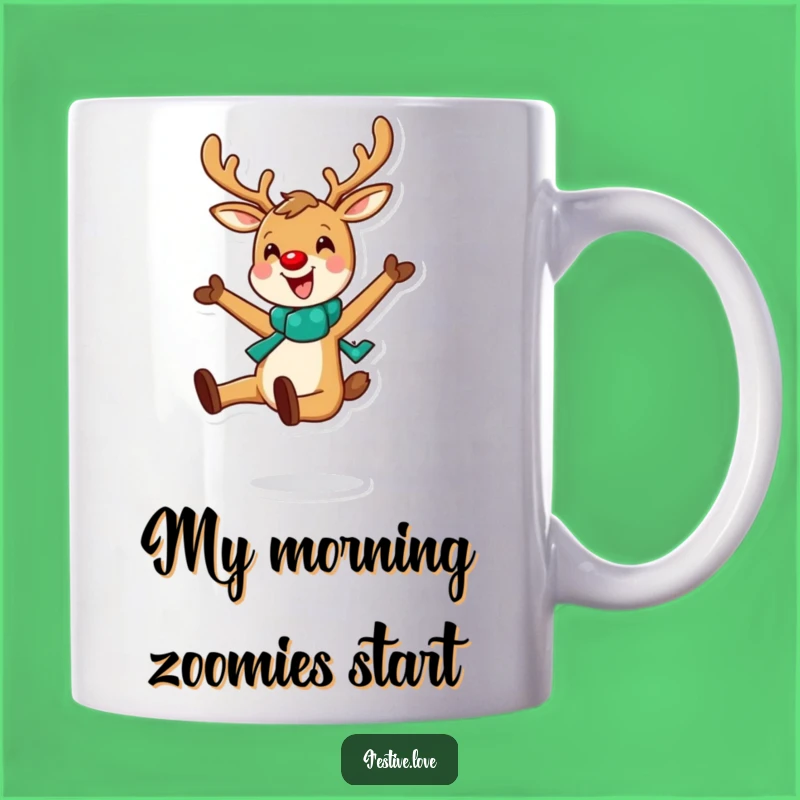 Funny Reindeer Leap Mug: A Cheerful Character's Joyful Holiday Gift Idea