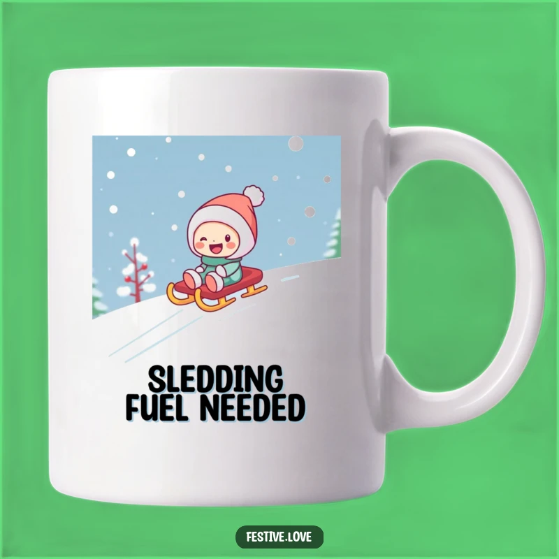 Funny Sledding Character Christmas Mug - Joyful Winter Fun Gift