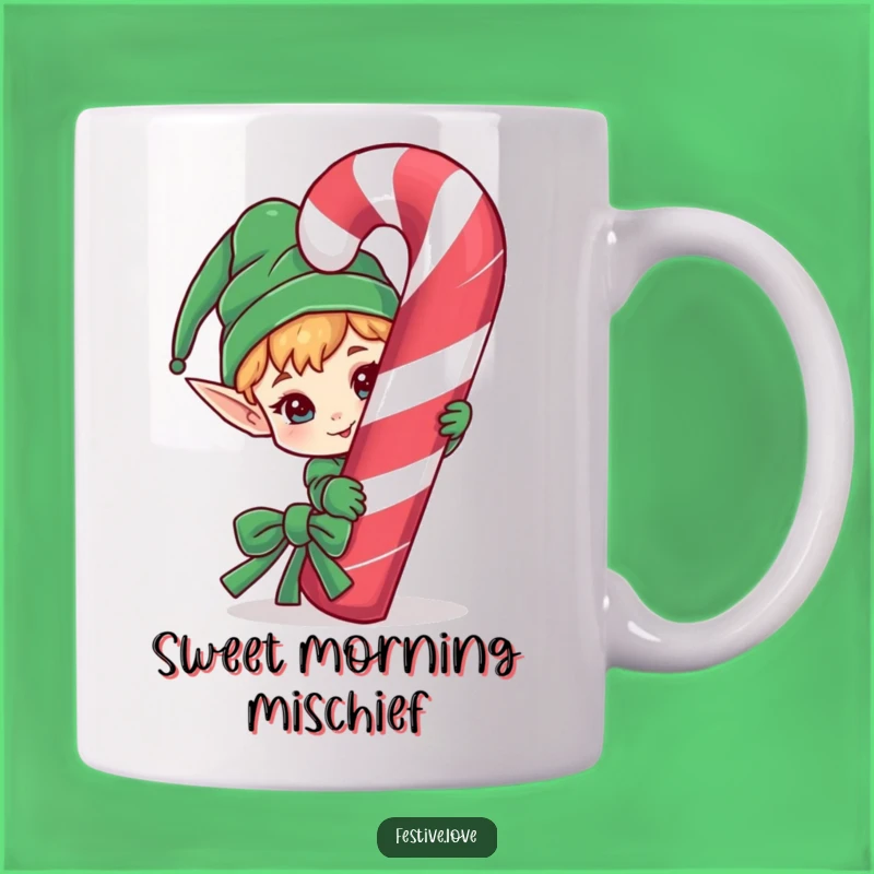Funny Elf Candy Cane Mug - Mischievous Holiday Fun Gift!
