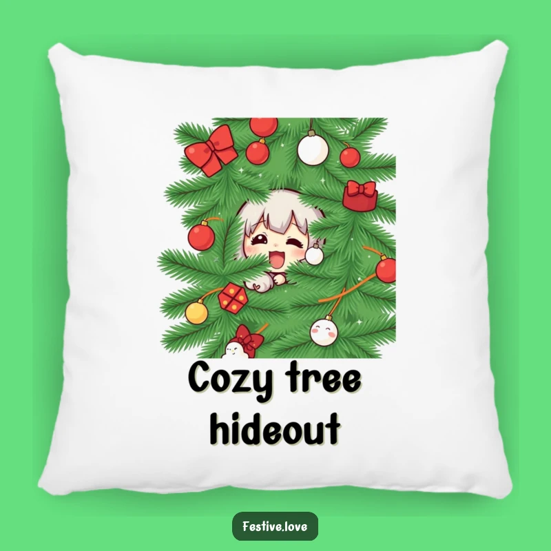 Funny Christmas Tree Peek Pillow: Comfy Accent for Playful Homes