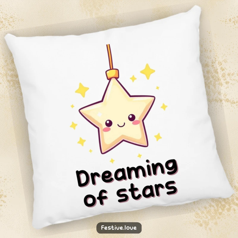 Funny Pillow: A kawaii star ornament twinkles and spins happily, offering comfort and a touch of humorous sparkle.