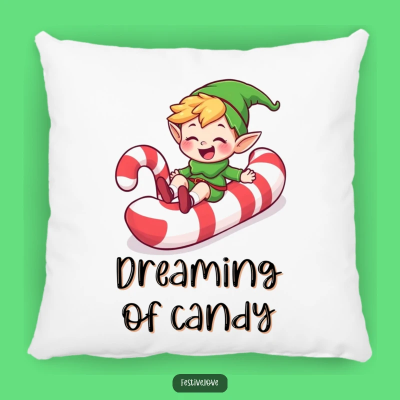 Funny Elf Candy Cane Slide Pillow: Cozy Grinning Cushion for Sweet Snuggles Gift!