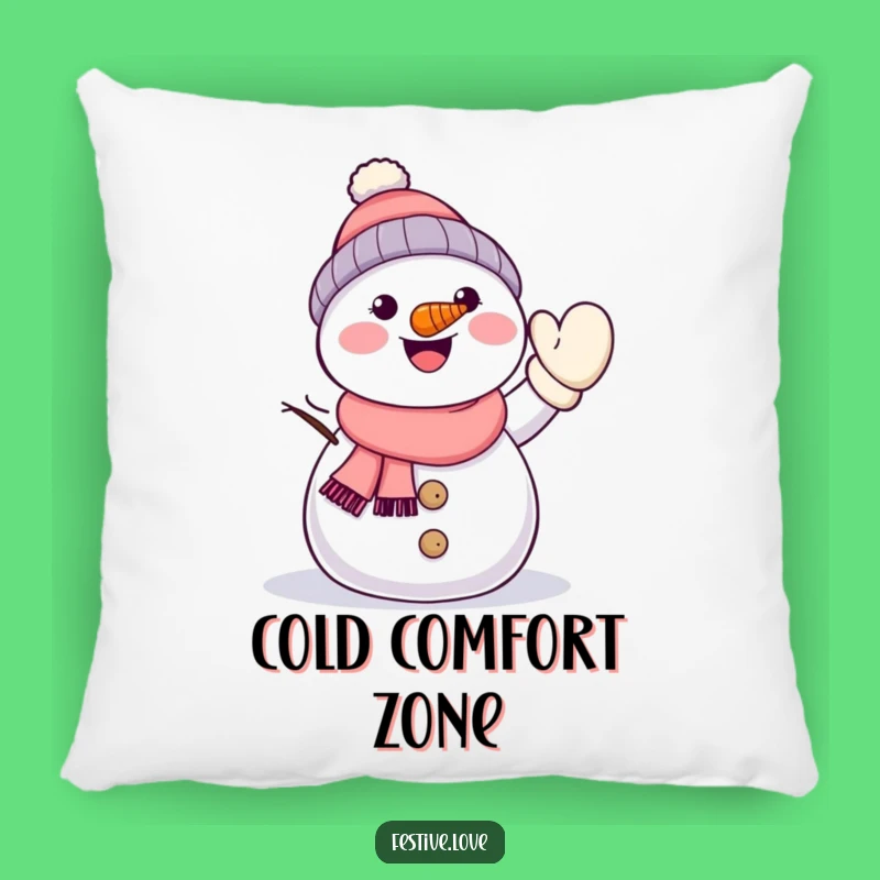 Funny Kawaii Snowman Throw Pillow - Cozy Winter Hug