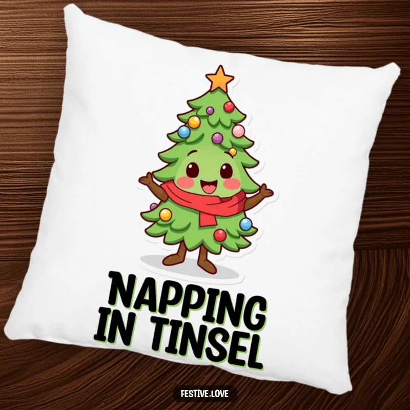 Funny Pillow: A kawaii Christmas tree character does a charming festive wiggle, adding comfort and holiday humor to any room.