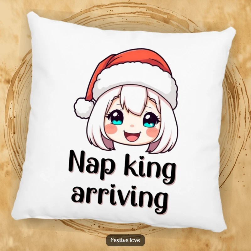 Funny Pillow: A Santa hat character cheerfully bobbing with festive holiday cheer and soft comfort.