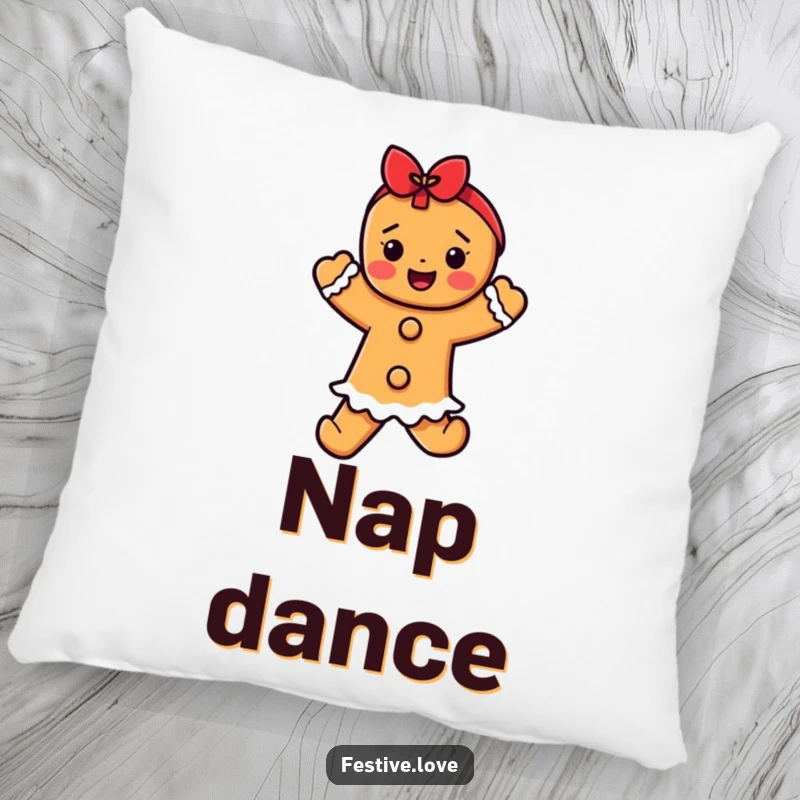 Funny gingerbread dancer pillow, a cute character in a dancing pose, adding a touch of festive fun to sofas.